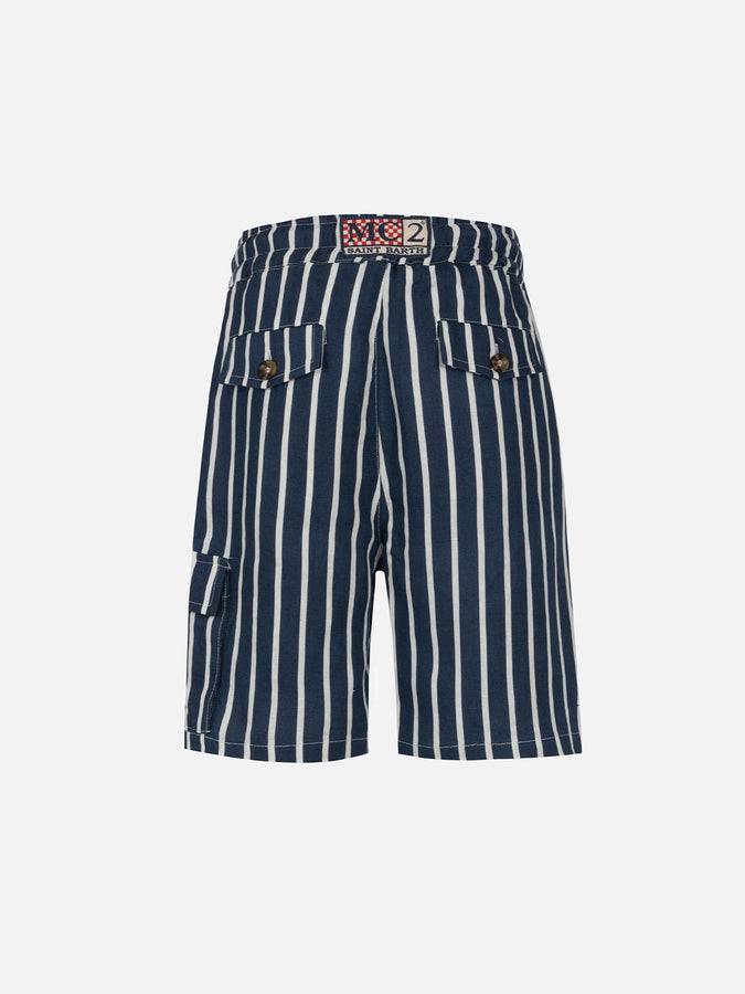Mc2 Saint Barth Bemuda Bimbo In Lino Rigato Blu Marsiglia Jr