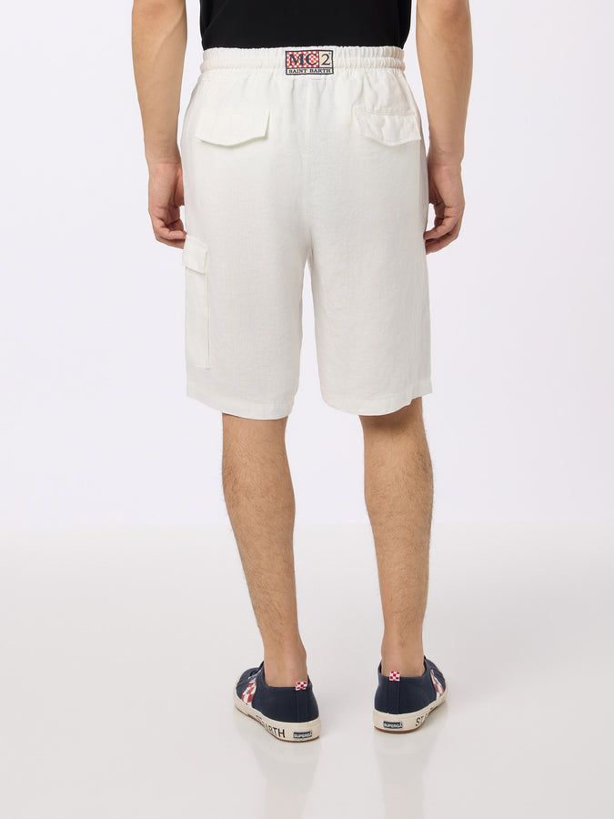 Mc2 Saint Barth Bemuda Da Uomo In Lino Bianco Marsiglia