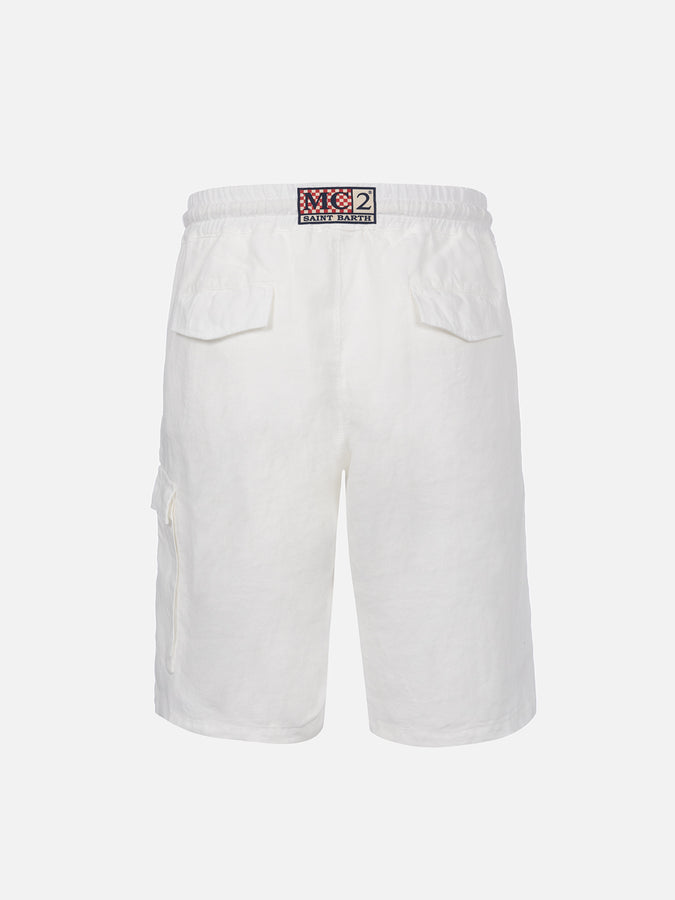 Mc2 Saint Barth Bemuda Da Uomo In Lino Bianco Marsiglia