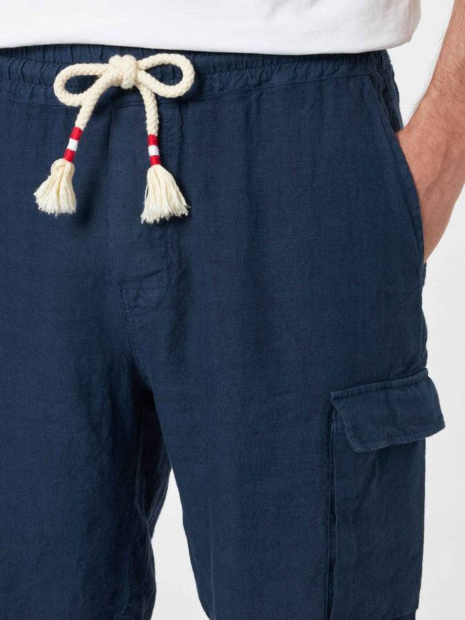 Mc2 Saint Barth Bemuda Da Uomo Marsiglia In Lino Blu Navy