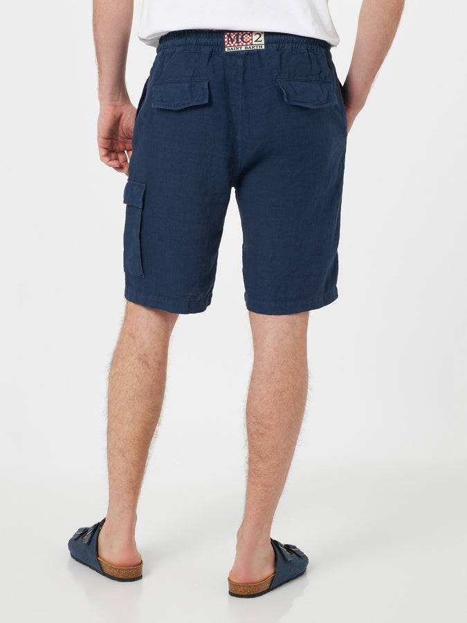 Mc2 Saint Barth Bemuda Da Uomo Marsiglia In Lino Blu Navy