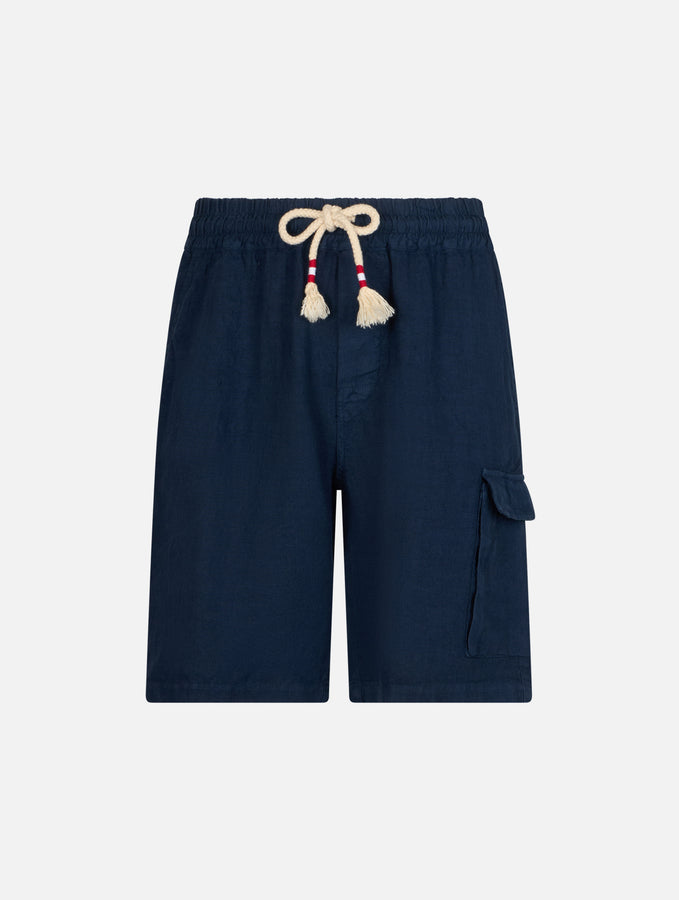 Mc2 Saint Barth Bemuda Da Uomo Marsiglia In Lino Blu Navy