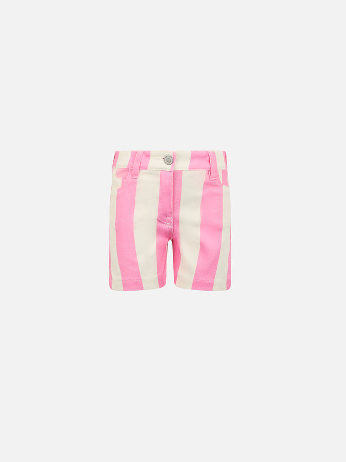 Mc2 Saint Barth Bermuda Cancun in denim stampa a righe rosa da bambina