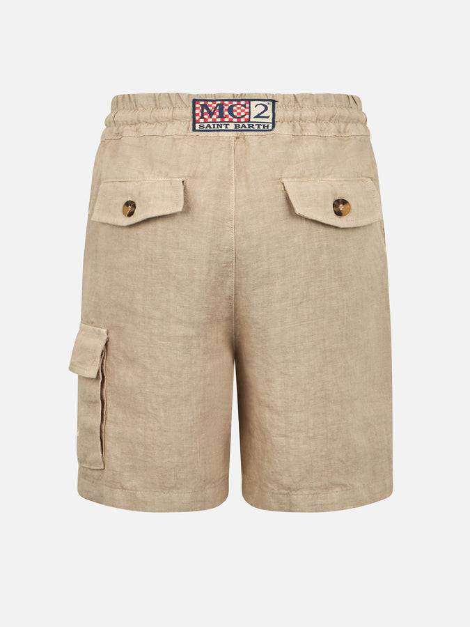 Mc2 Saint Barth Bermuda Da Bambino In Lino Beige Marsiglia Jr
