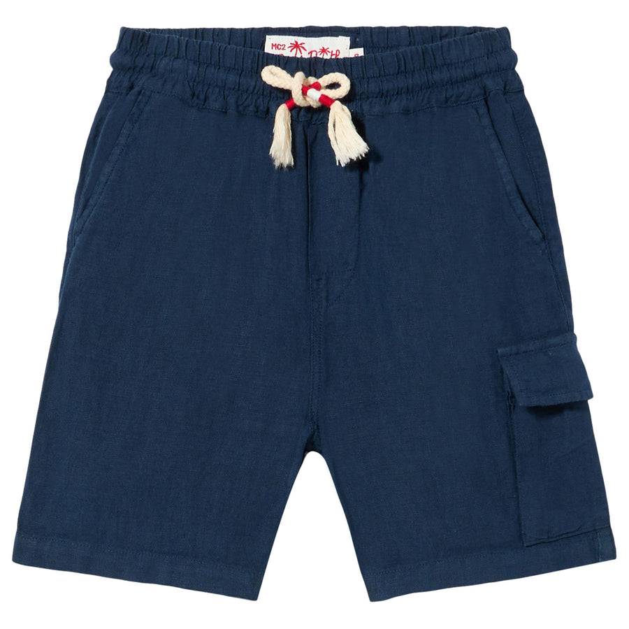 Mc2 Saint Barth Bermuda Da Bambino In Lino Blu Navy