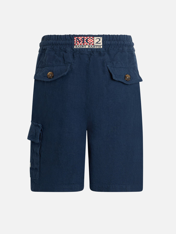 Mc2 Saint Barth Bermuda Da Bambino In Lino Blu Navy Marsiglia Jr