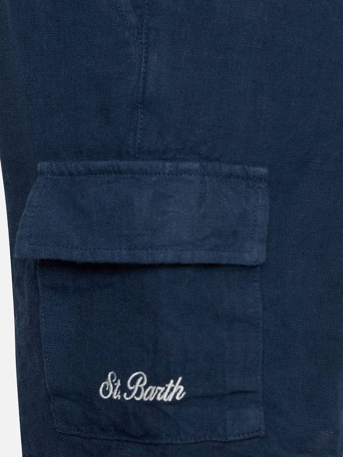 Mc2 Saint Barth Bermuda Da Bambino In Lino Blu Navy Marsiglia Jr
