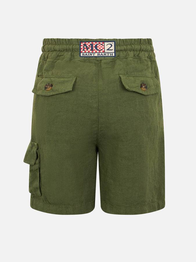 Mc2 Saint Barth Bermuda Da Bambino In Lino Verde Militare Marsiglia Jr