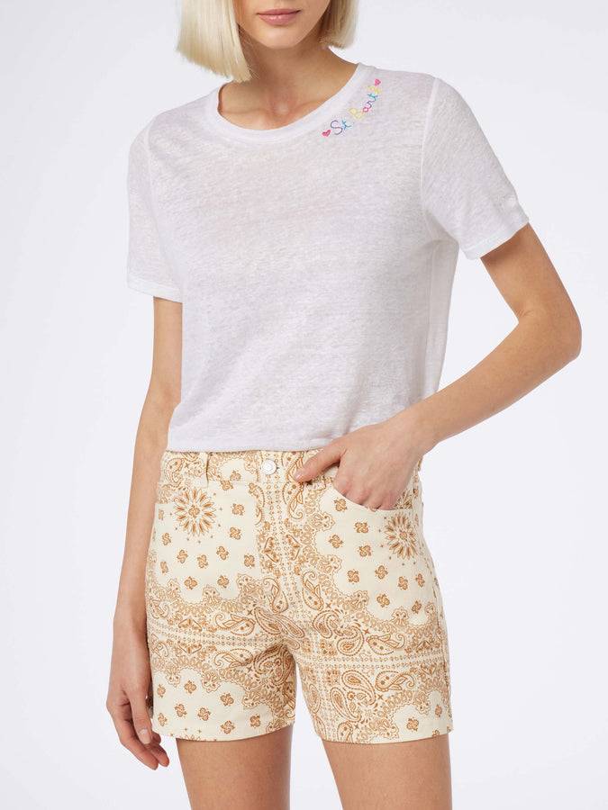 Mc2 Saint Barth Bermuda Da Donna In Denim Stampa Bandana Cancun