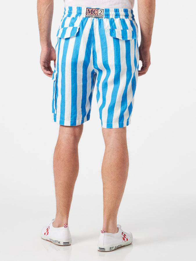 Mc2 Saint Barth Bermuda Da Uomo In Lino A Righe Bianche E Bluette