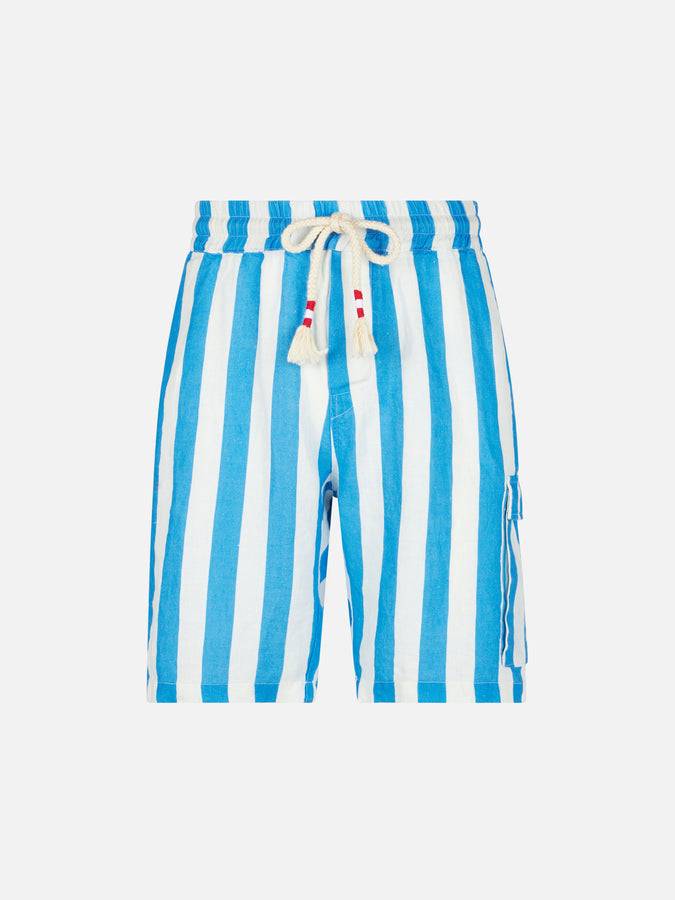 Mc2 Saint Barth Bermuda Da Uomo In Lino A Righe Bianche E Bluette