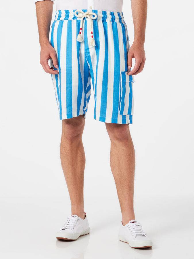 Mc2 Saint Barth Bermuda da uomo in lino a righe bianche e bluette