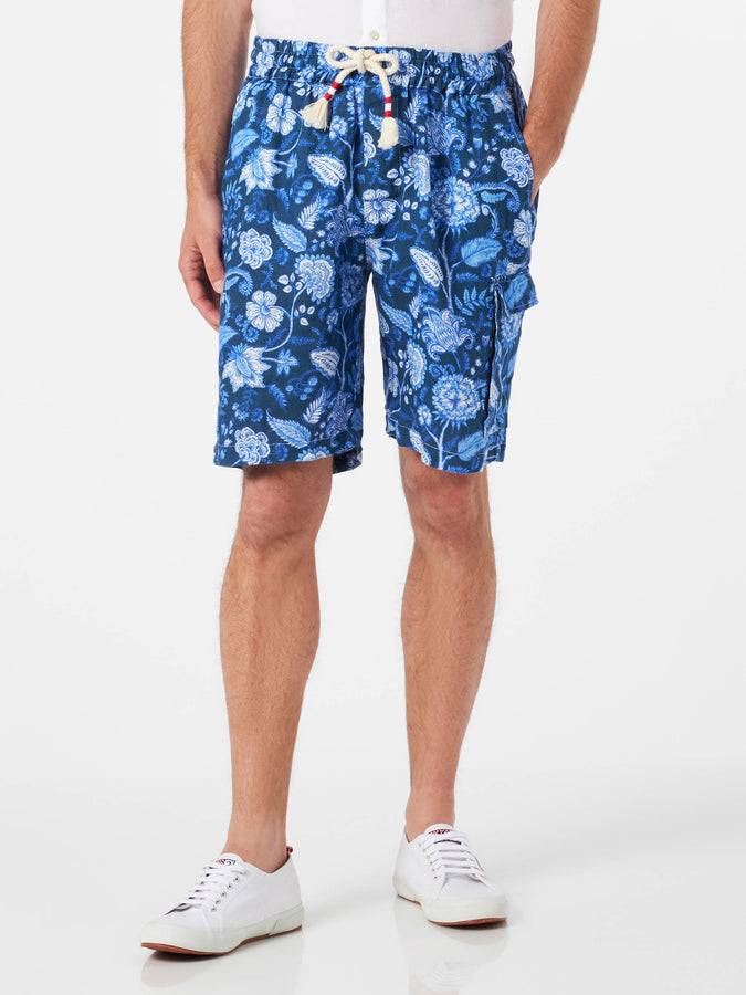Mc2 Saint Barth Bermuda da uomo in lino blu con stampa fiori