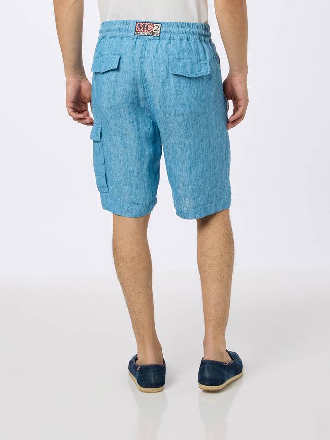 Mc2 Saint Barth Bermuda Da Uomo In Lino Blu Denim Marsiglia