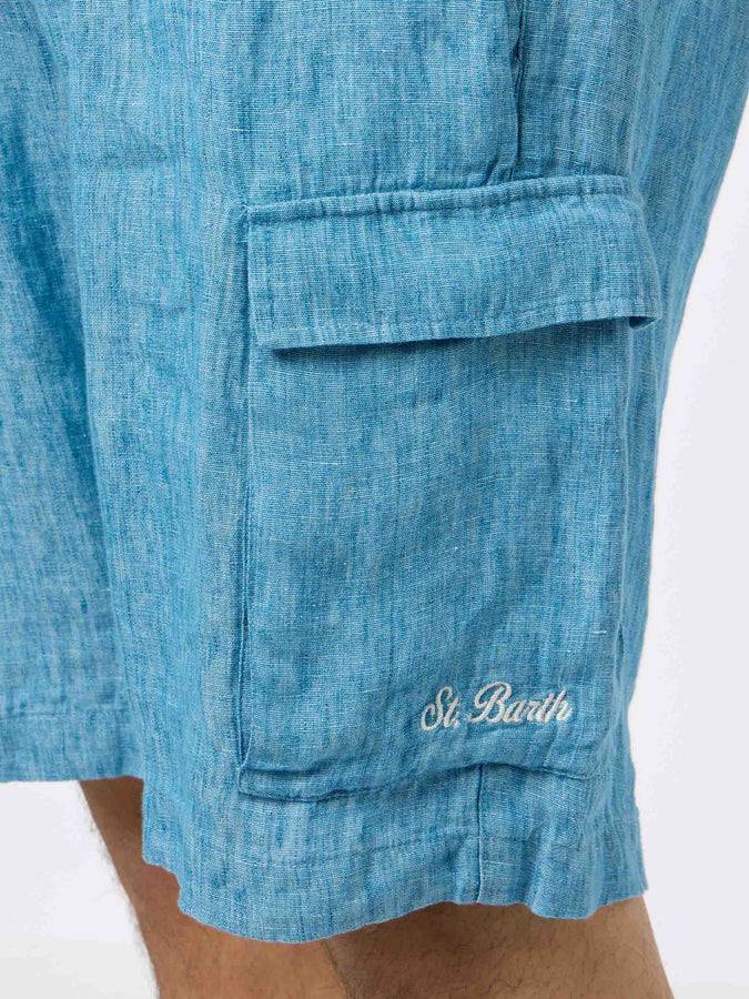 Mc2 Saint Barth Bermuda Da Uomo In Lino Blu Denim Marsiglia