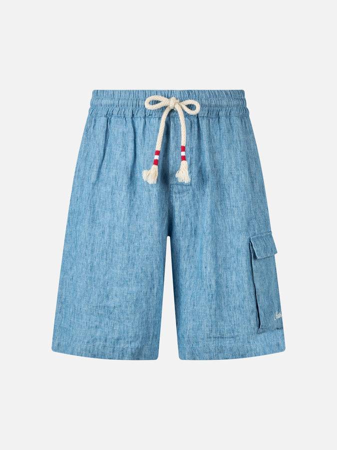 Mc2 Saint Barth Bermuda Da Uomo In Lino Blu Denim Marsiglia