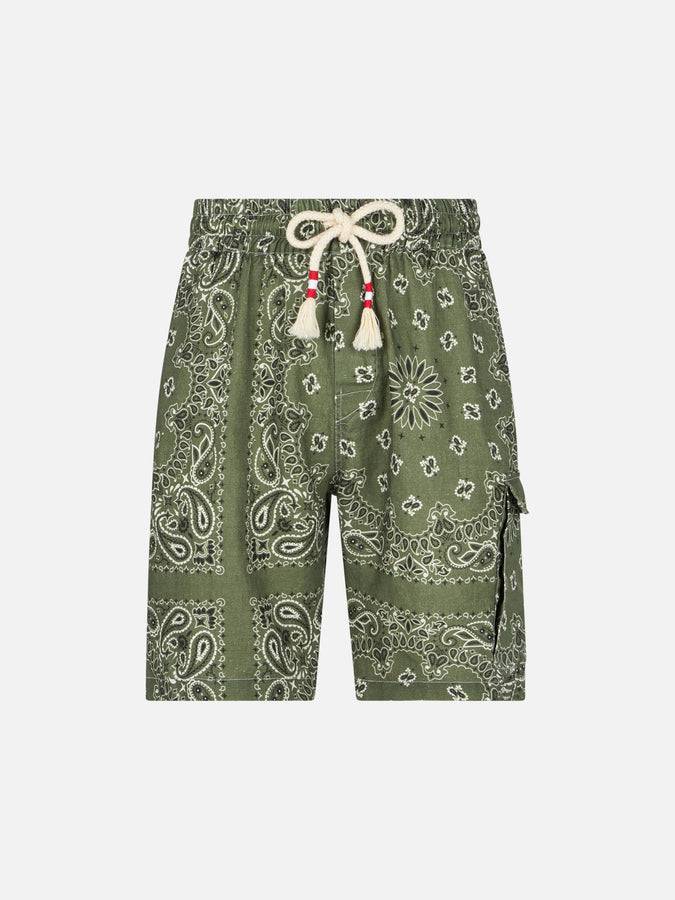 Mc2 Saint Barth Bermuda Da Uomo In Lino Con Stampa Bandana Verde Militare