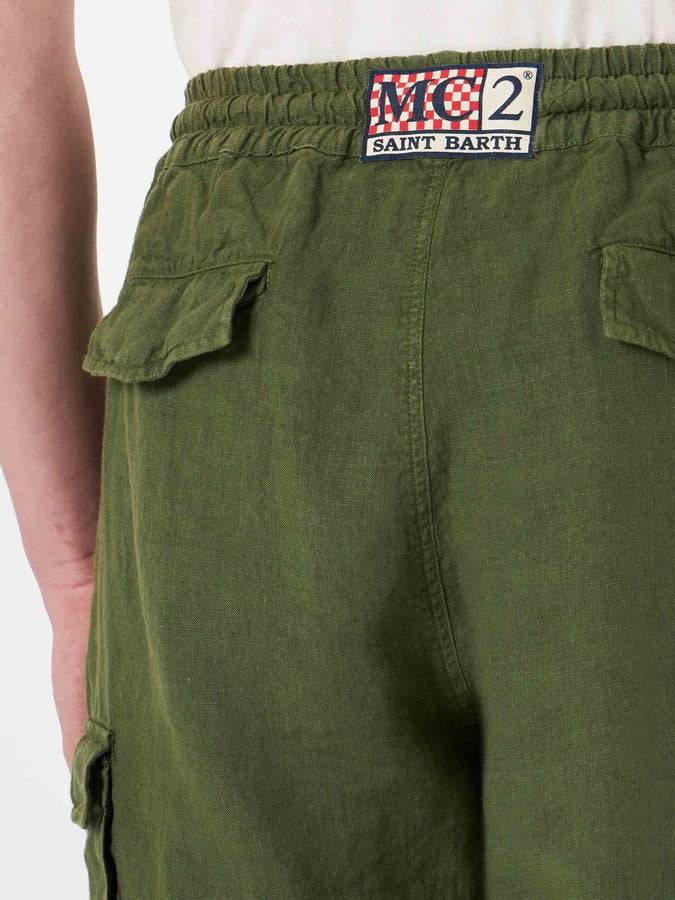Mc2 Saint Barth Bermuda Da Uomo In Lino Verde Militare
