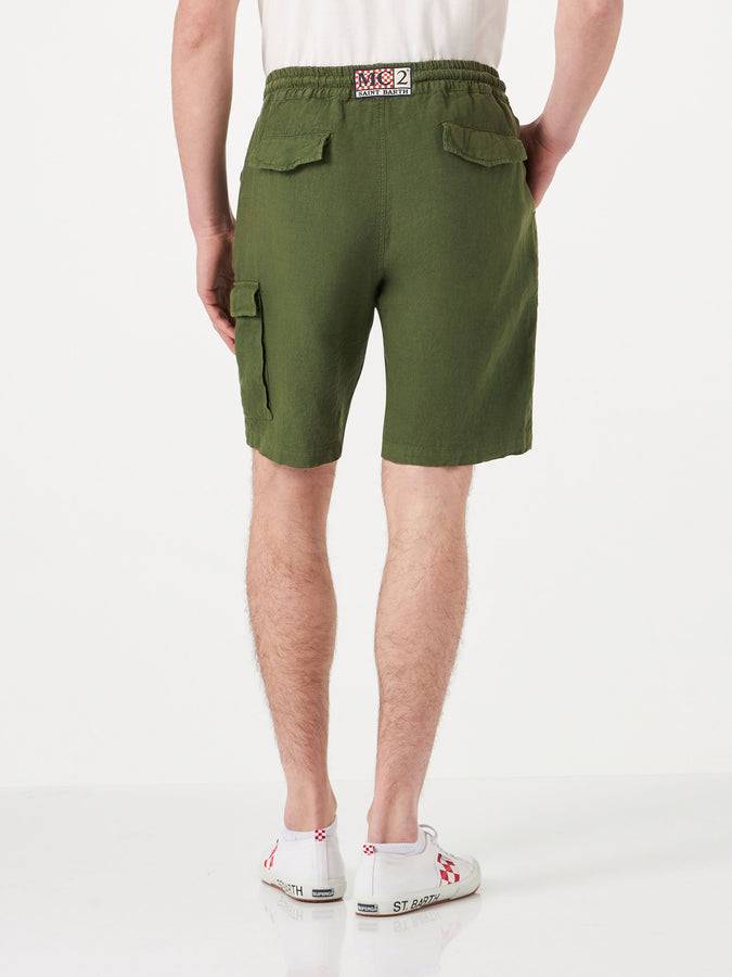 Mc2 Saint Barth Bermuda Da Uomo In Lino Verde Militare