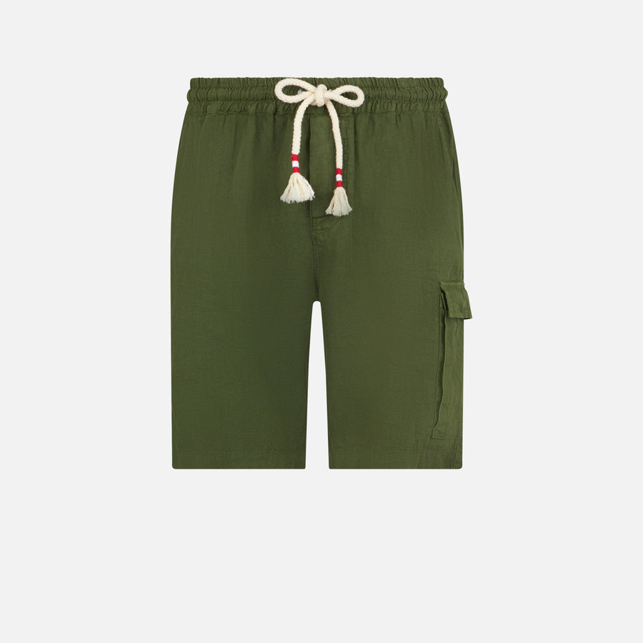 Mc2 Saint Barth Bermuda Da Uomo In Lino Verde Militare