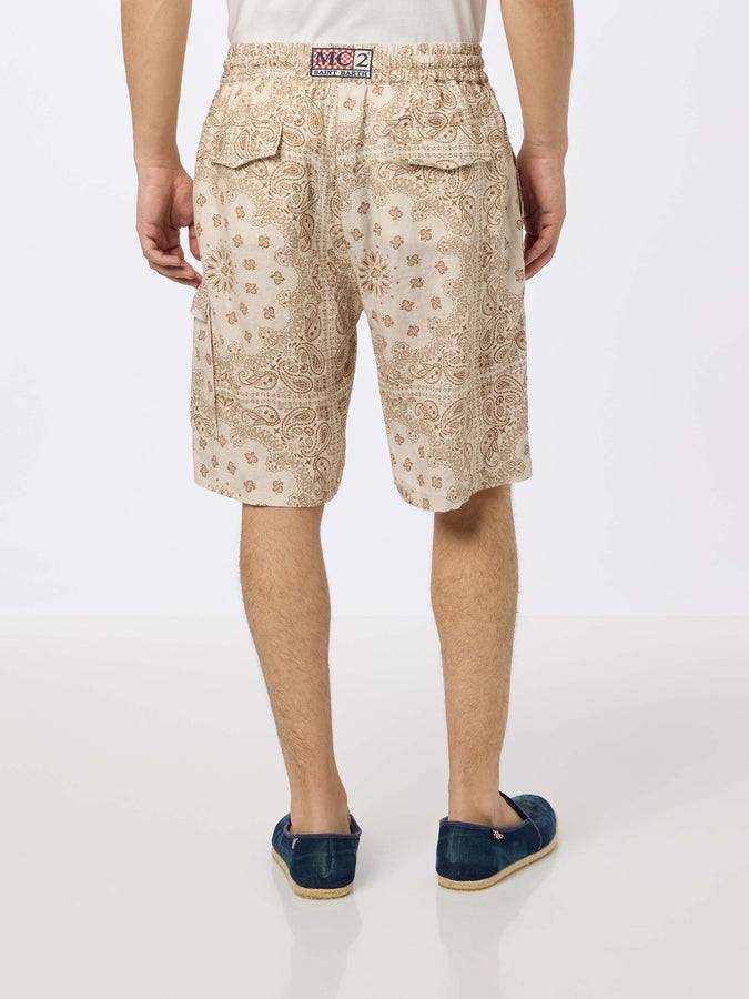 Mc2 Saint Barth Bermuda Da Uomo Marsiglia In Lino Con Stampa Bandana