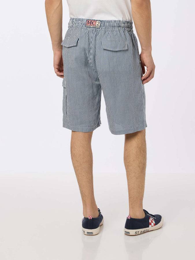 Mc2 Saint Barth Bermuda Da Uomo Marsiglia In Lino Rigato Blu