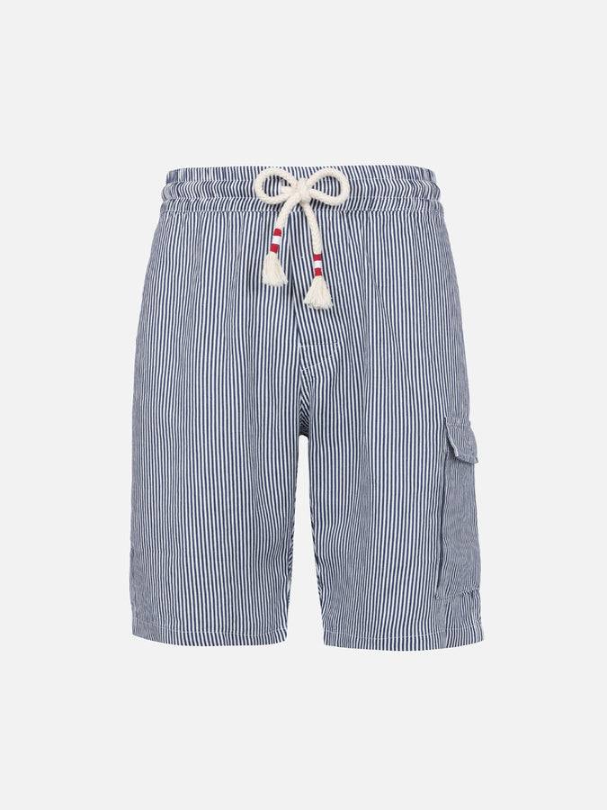 Mc2 Saint Barth Bermuda Da Uomo Marsiglia In Lino Rigato Blu