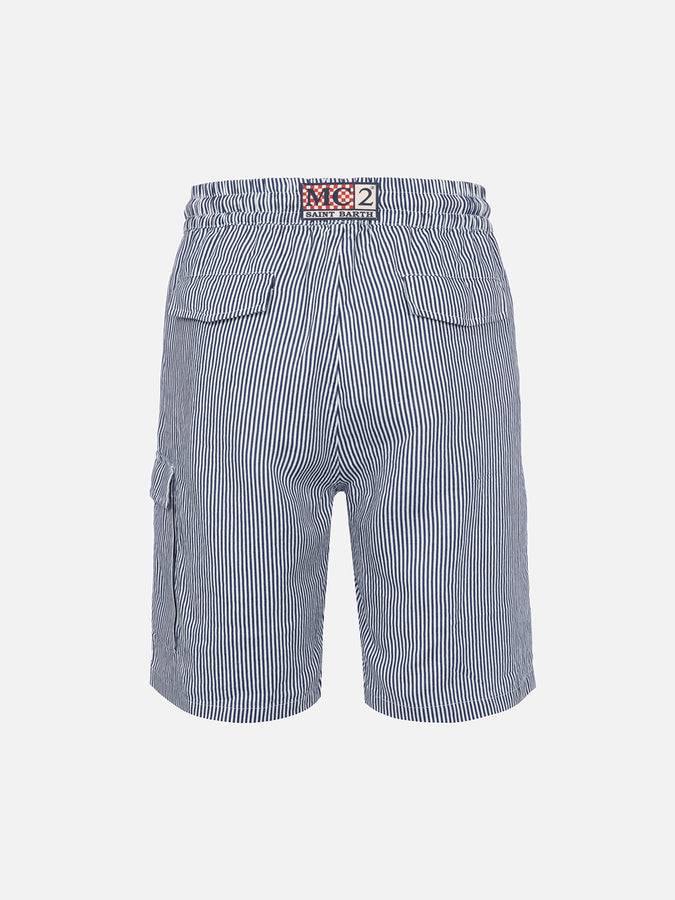 Mc2 Saint Barth Bermuda Da Uomo Marsiglia In Lino Rigato Blu