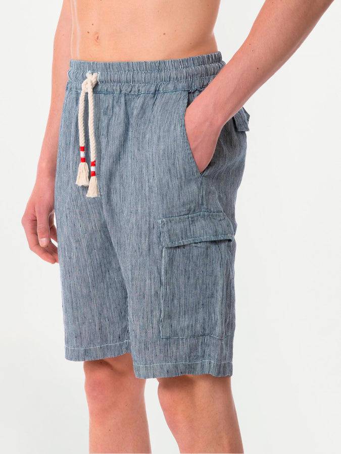 Mc2 Saint Barth Bermuda In Lino Color Denim A Righe