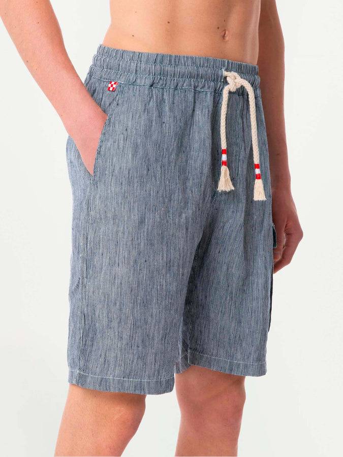 Mc2 Saint Barth Bermuda In Lino Color Denim A Righe