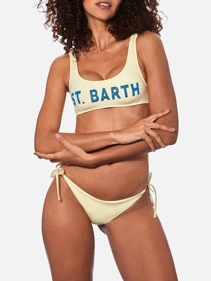 Mc2 Saint Barth Bikini A Bralette Giallo Pastello Con Logo Glitterato