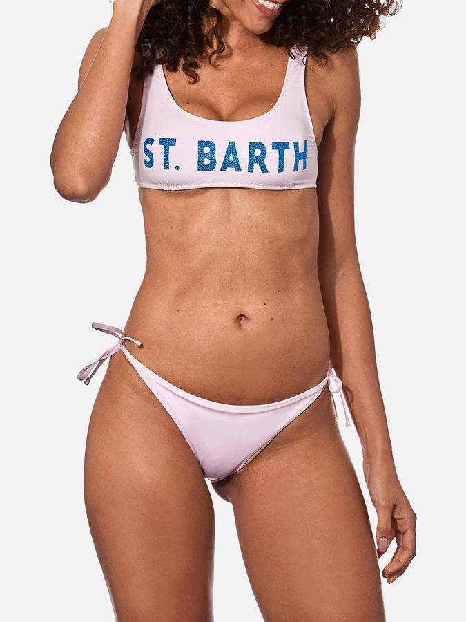 Mc2 Saint Barth Bikini A Bralette Rosa Pastello Con Logo Glitterato