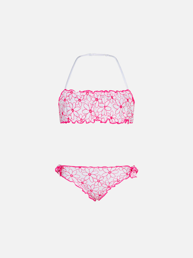 Mc2 Saint Barth Bikini a fascia da bambina con ricamo margherite