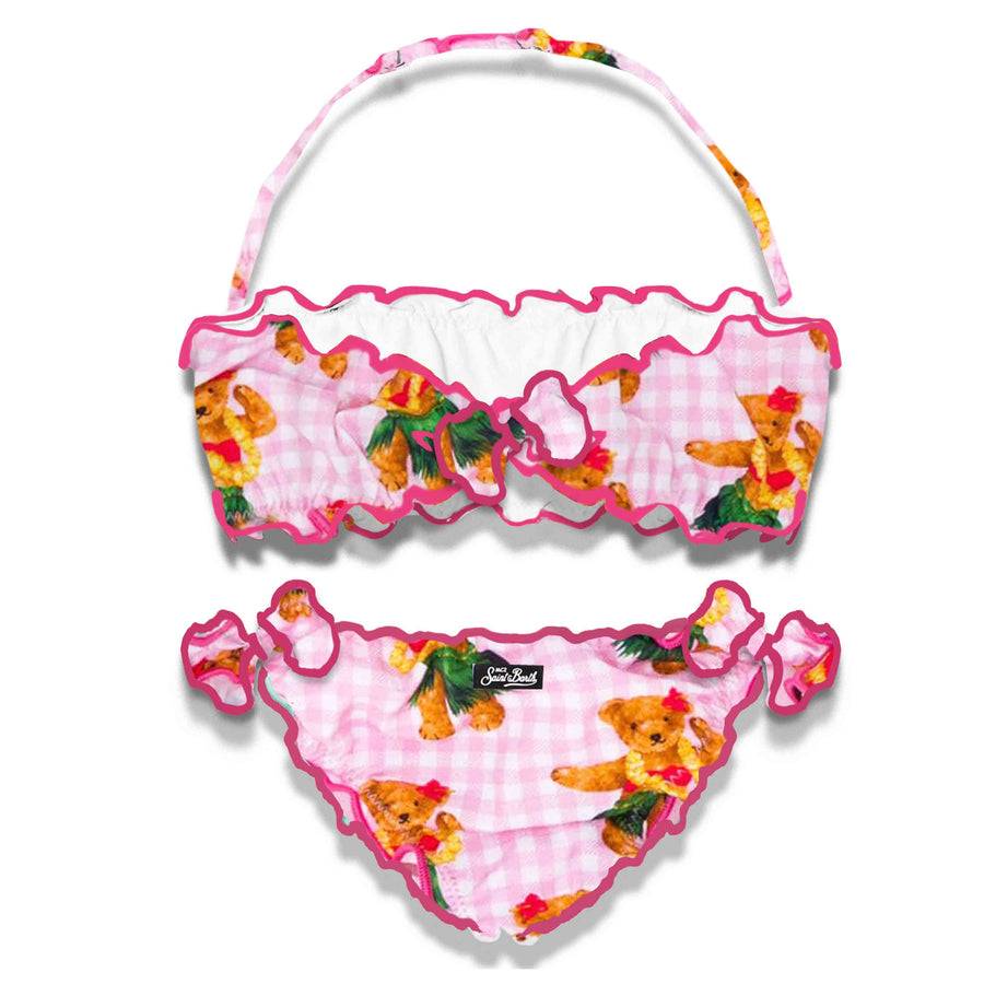 Mc2 Saint Barth Bikini A Fascia Da Bambina Con Stampa Orso Hawaiano