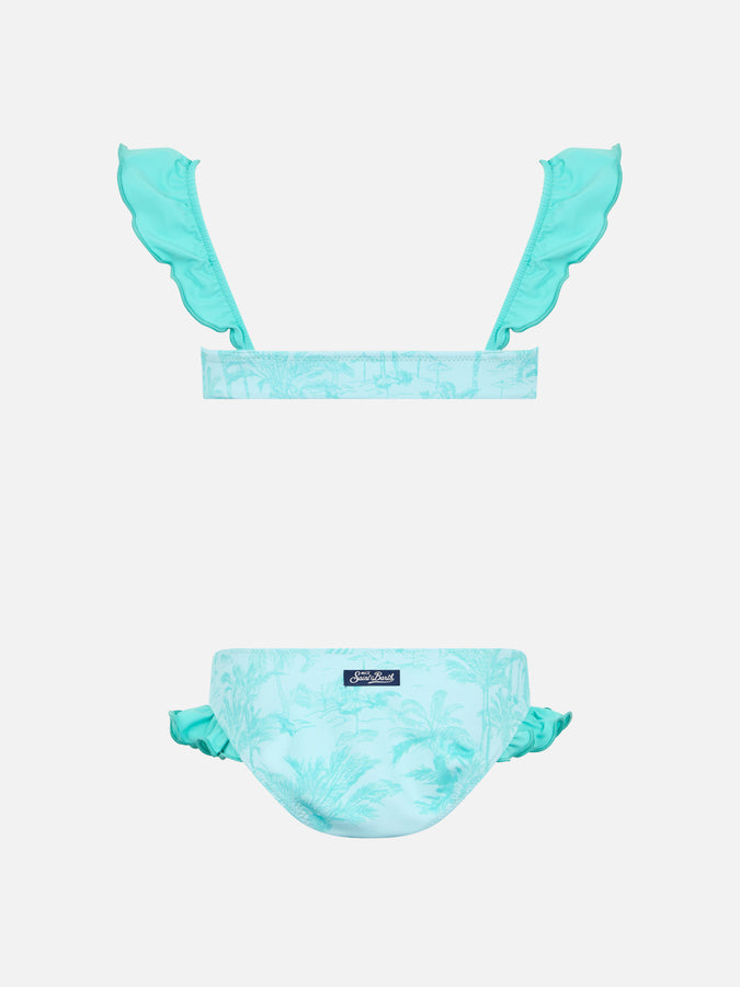 Mc2 Saint Barth Bikini A Fascia Da Bambina Lindy Con Volant E Stampa Toile De Jouy