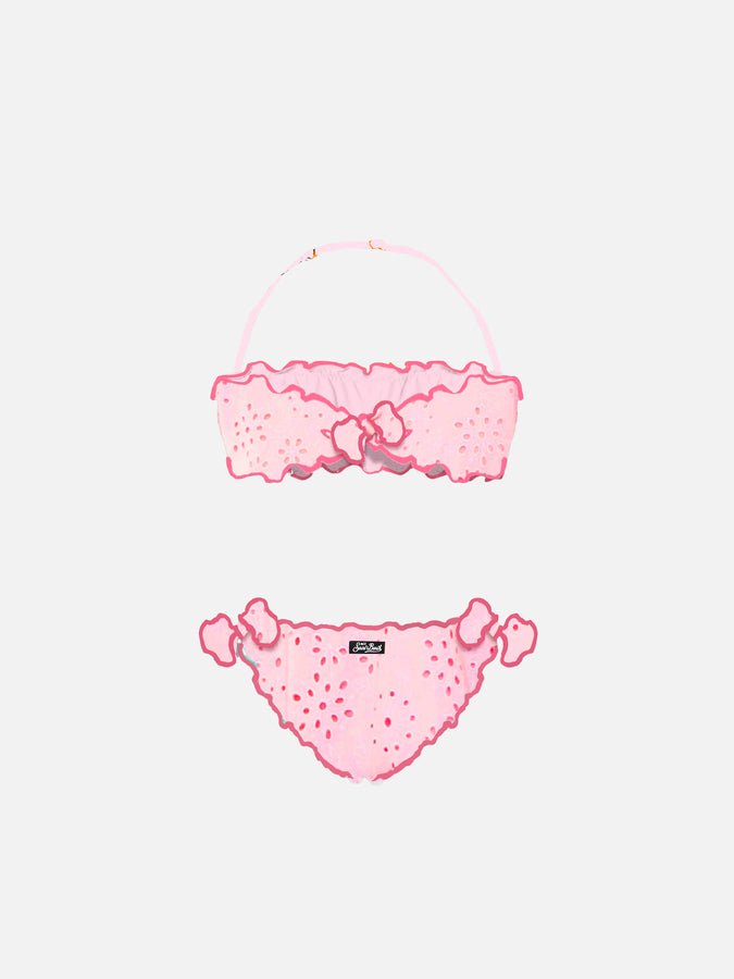 Mc2 Saint Barth Bikini A Fascia In Sangallo Rosa Per Bambina
