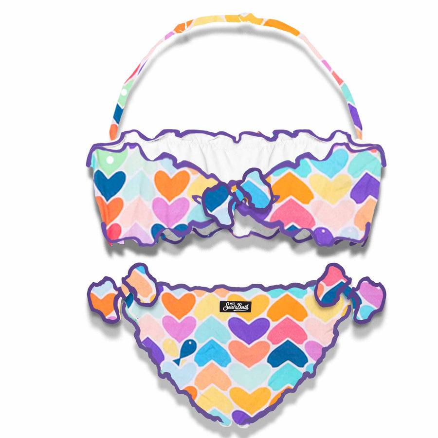 Mc2 Saint Barth Bikini A Fascia Per Bambina Con Stampa Cuori Multicolor