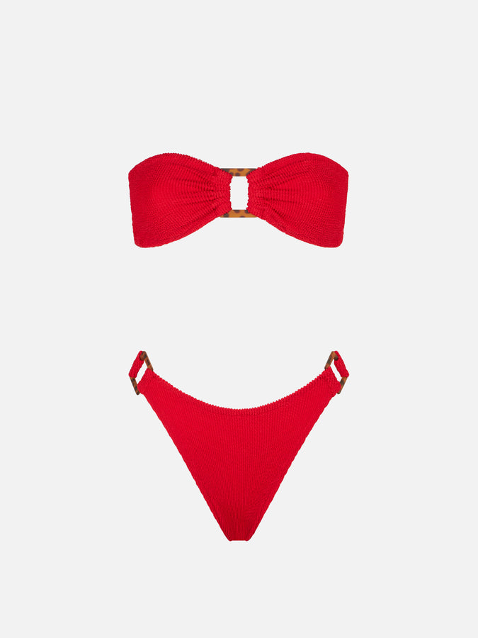 Mc2 Saint Barth Bikini A Fascia Rosso Tessuto Crinkle