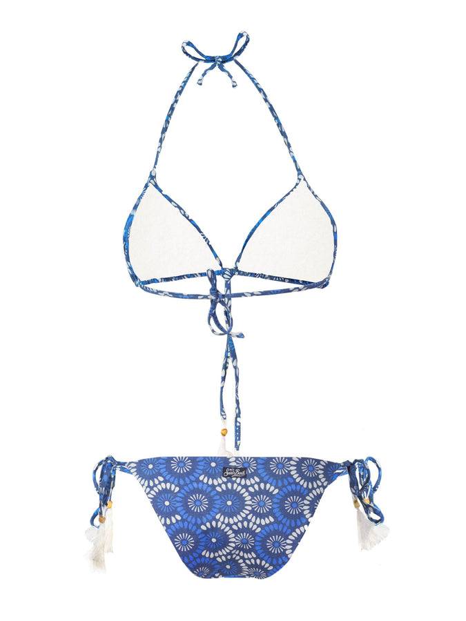 Mc2 Saint Barth Bikini A Triangolo Con Stampa Denim A Fiori