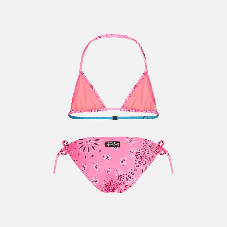 Mc2 Saint Barth Bikini A Triangolo Da Bambina Con Stampa Bandana Rosa Fluo