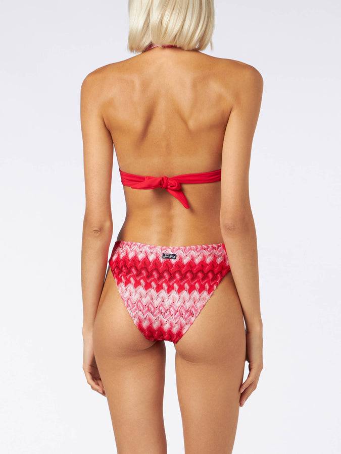 Mc2 Saint Barth Bikini A Triangolo Rosso Multicolore In Maglia Chevron