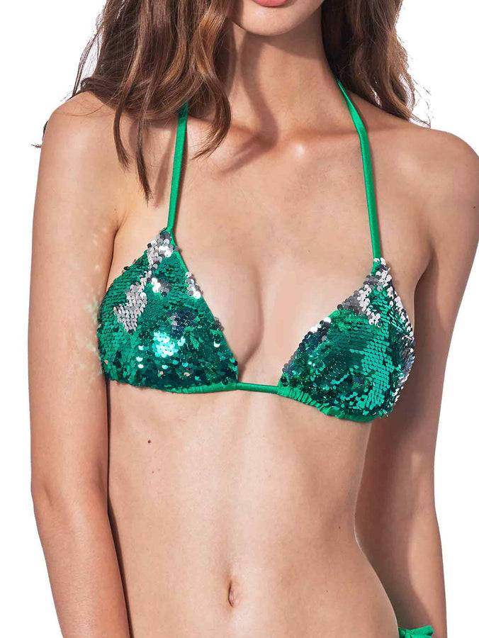 Mc2 Saint Barth Bikini A Triangolo Verde Con Paillettes