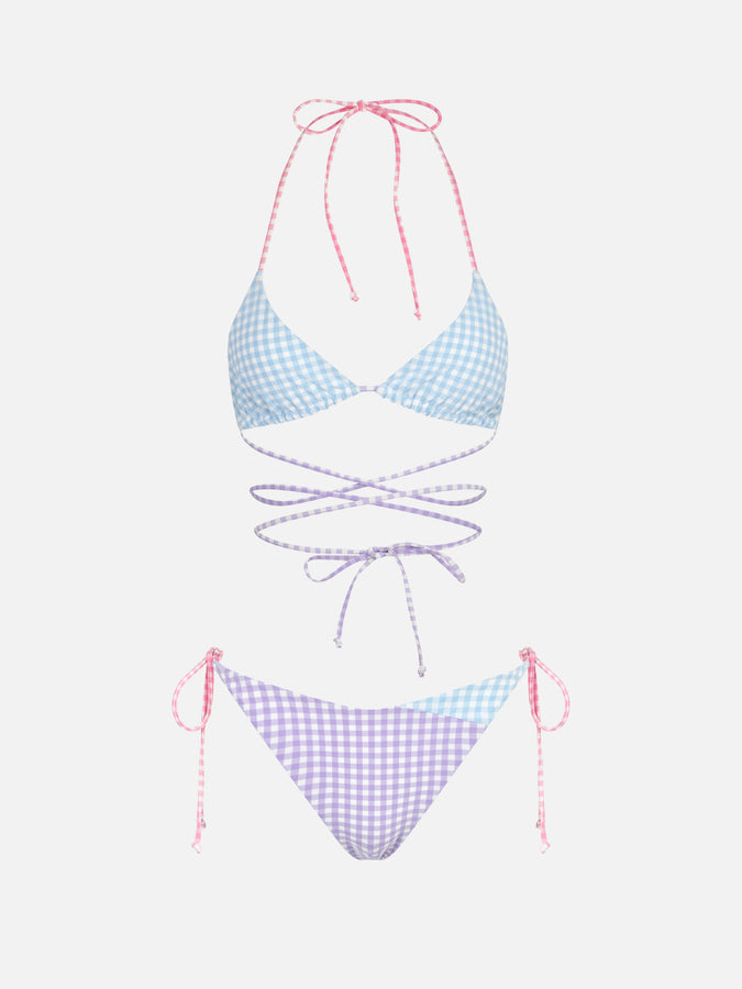 Mc2 Saint Barth Bikini A Triangolo Vichy Con Laccetti Lunghi