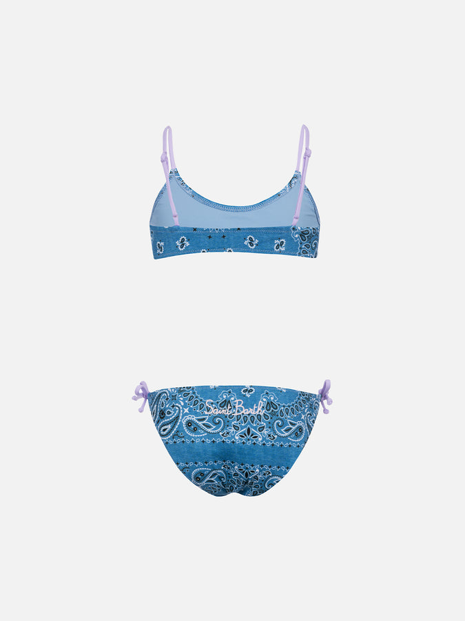 Mc2 Saint Barth Bikini Bralette Per Bambina In Denim Con Bandana Jaiden