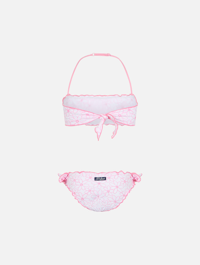 Mc2 Saint Barth Bikini Classico A Fascia Da Bambina Emy Con Ricamo Di Margherite