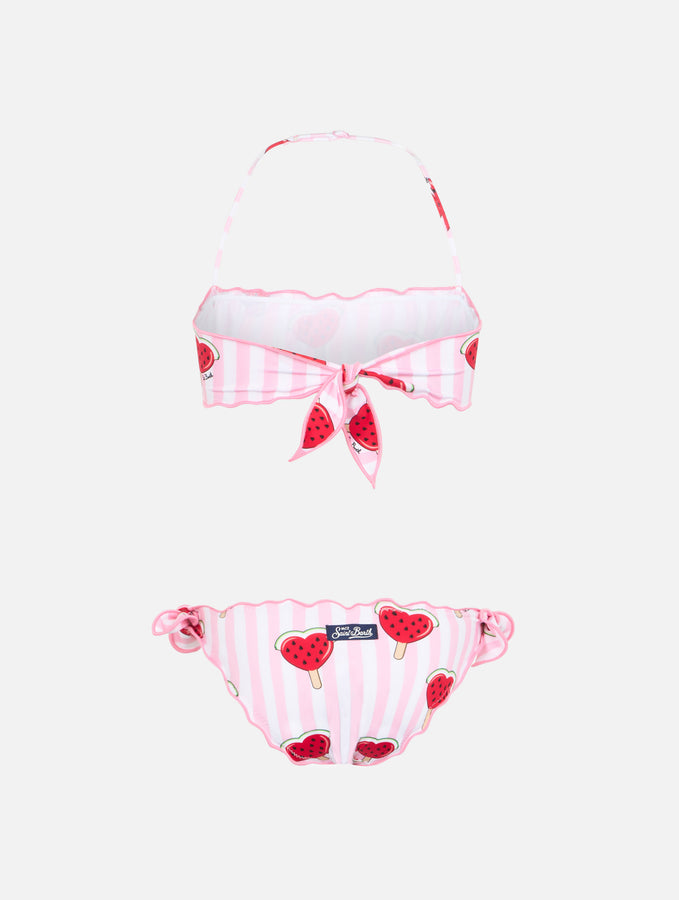 Mc2 Saint Barth Bikini Classico A Fascia Da Bambina Emy Con Stampa Di Angurie A Cuori