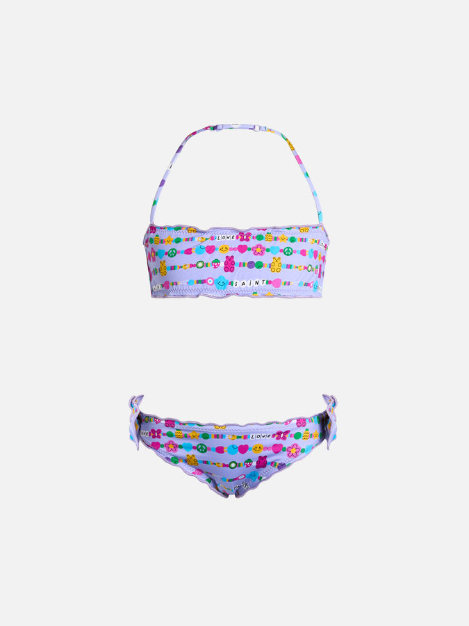 Mc2 Saint Barth Bikini classico a fascia da bambina Emy con stampa bracciali