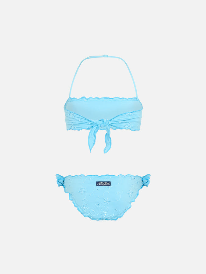 Mc2 Saint Barth Bikini Classico A Fascia Per Bambina Emy Con Ricamo In Pizzo Sangallo