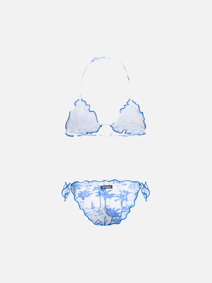 Mc2 Saint Barth Bikini Classico A Triangolo Da Bambina Cris Con Stampa Toile De Jouy
