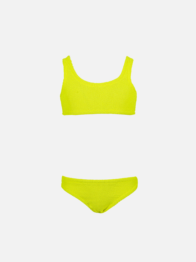 Mc2 Saint Barth Bikini classico crinkle da bambina giallo fluo Baker